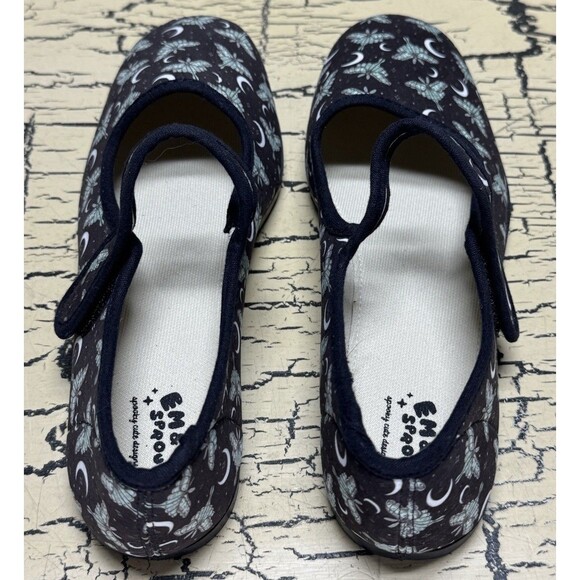 Em & Sprout Luna Moth Canvas Slip On Shoes Women Size 9 Black White Green - Picture 3 of 12